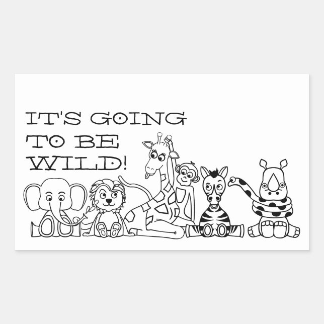 Wild Safari Animals, Children's Birthday Party Rectangular Sticker (Front)