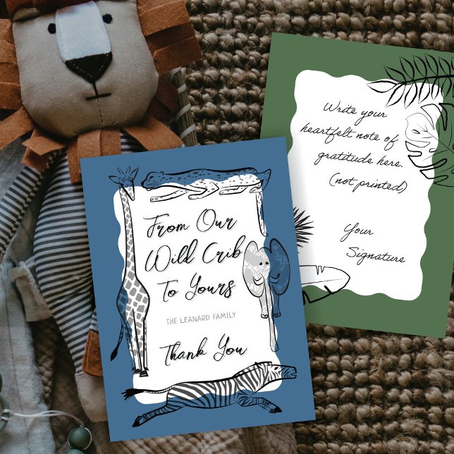 Wild Safari Animals Frame Denim Blue Thank You Card (Creator Uploaded)