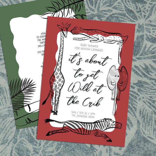Wild Safari Animals Frame Rust Red Baby Shower Invitation (Creator Uploaded)