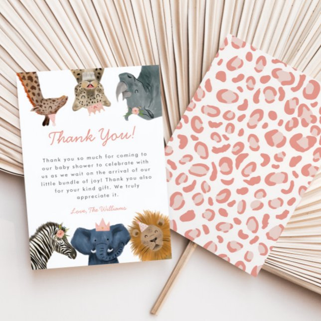 Wild Safari Animals Girl Baby Shower Thank You Card (Creator Uploaded)