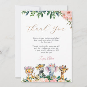 Wild Safari Animals Girl First Birthday Thank You Card