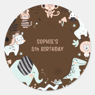 Wild safari animals kids birthday classic round sticker