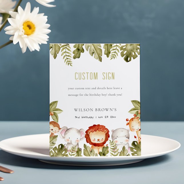 Wild Safari Animals Kids Birthday Custom Party Pedestal Sign (Creator Uploaded)