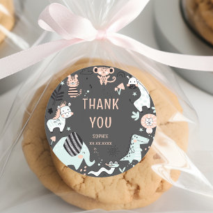 Wild safari animals kids birthday thank you classic round sticker