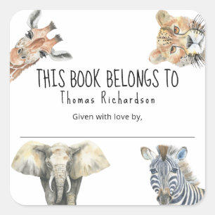 Wild Safari Animals - This book belongs to  Square Sticker