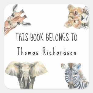 Wild Safari Animals - This book belongs to Square Sticker