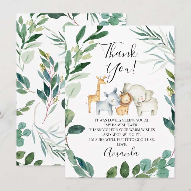 Wild Safari Animals Wreath Thank You Card (Front/Back)