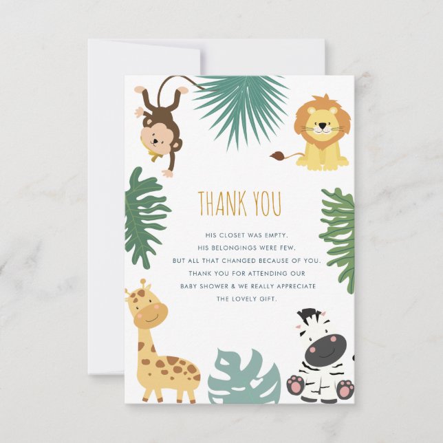 Wild safari baby shower thank you card (Front)