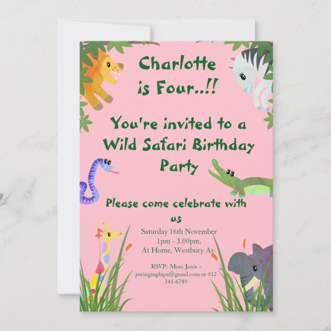 Wild Safari Birthday Party Invitation (Front)
