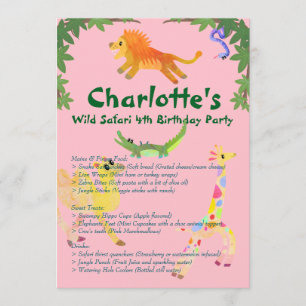 Wild Safari Birthday Party Menu