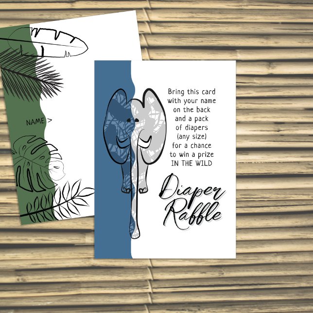 Wild Safari Elephant Denim Blue Diaper Raffle Enclosure Card (Creator Uploaded)