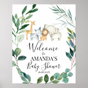 Wild Safari Greenery Wreath Baby Shower Welcome Poster