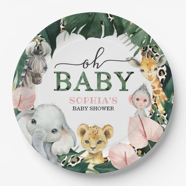 Wild Safari Jungle Animals Baby Shower Paper Plate (Front)