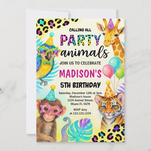 Wild Safari Jungle Birthday Invitation (Front)