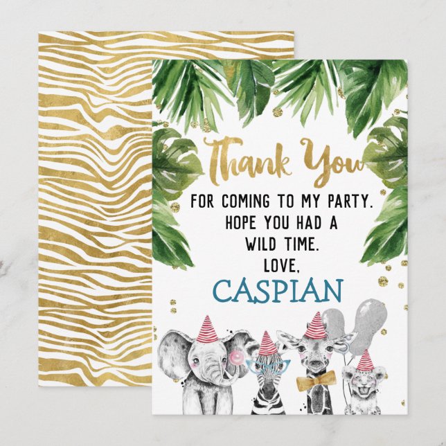 Wild Safari Jungle Birthday Thank You Card (Front/Back)