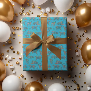 Wild Safari Jungle Leopard Patterned Blue Wrapping Paper