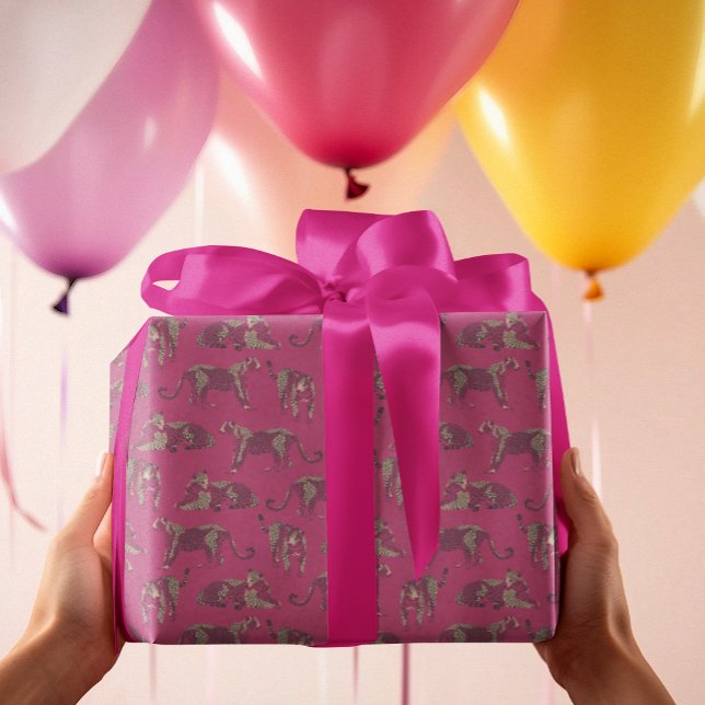Wild Safari Jungle Pink Leopard Patterned Wrapping Paper (Creator Uploaded)