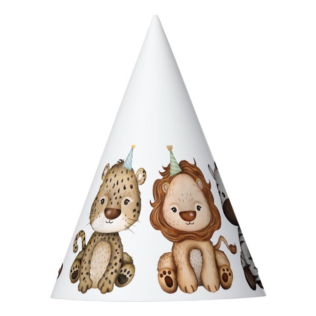 Wild Safari Jungle Zoo Animals 1st Birthday Party Hat (Front)