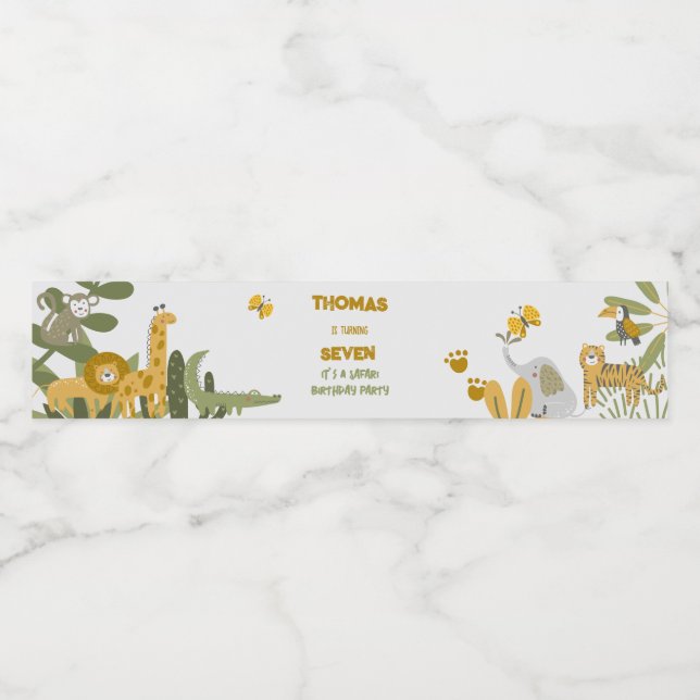 Wild safari kids birthday water bottle label (Single Label)