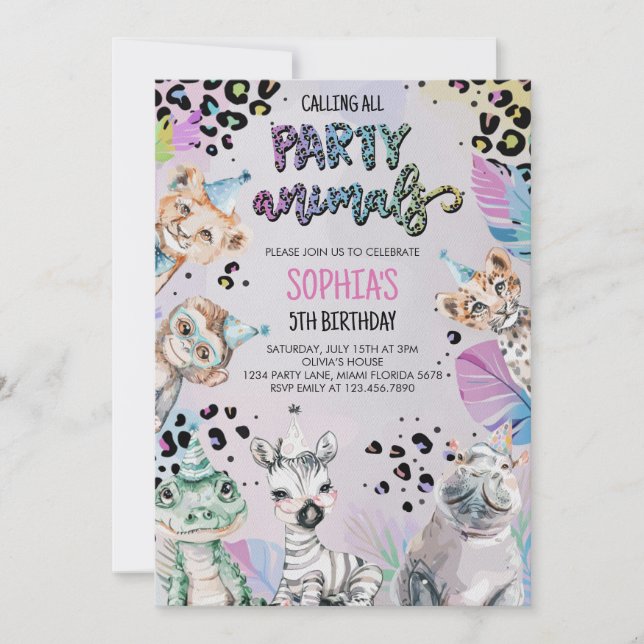 Wild Safari Party Animals Jungle Animals Birthday Invitation (Front)