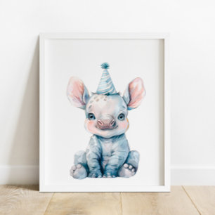 Wild Safari Party Rhinoceros Animals Birthday Poster