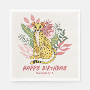 Wild Safari Pink Cheetah Kids Birthday Party Napkin