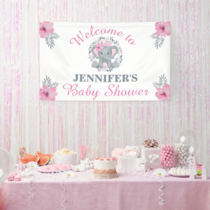 Wild Safari Pink Floral Elephant Baby Shower Banner
