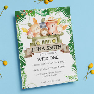 Wild Safari Theme Birthday Party Invitation