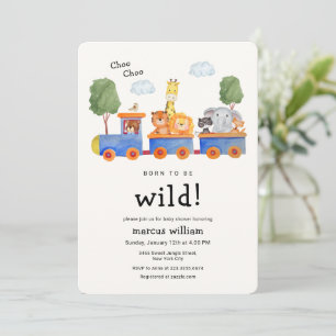 Wild Safari Zoo Animals Train Baby Shower Invitation