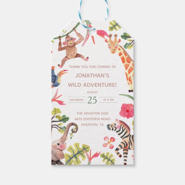 Wild Safari Zoo Birthday Gift Tags (Front)