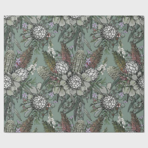 Wild Sage Bush Flower Bouquet - Protea & Grevillea Wrapping Paper