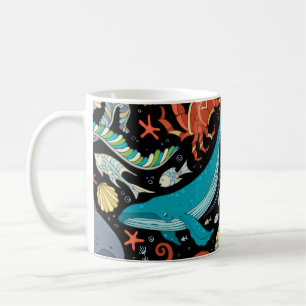 Wild sea life: colourful vintage. coffee mug