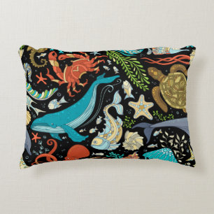 Wild sea life: colourful vintage. decorative cushion