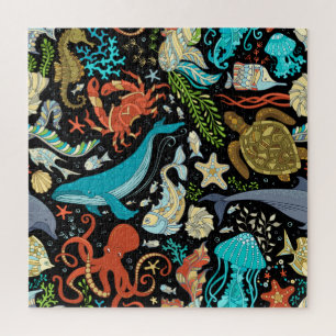 Wild sea life: colourful vintage. jigsaw puzzle