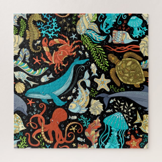 Wild sea life: colourful vintage. jigsaw puzzle (Vertical)