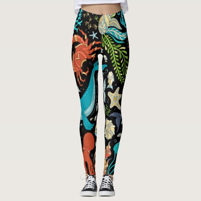 Wild sea life: colourful vintage. leggings (Front)