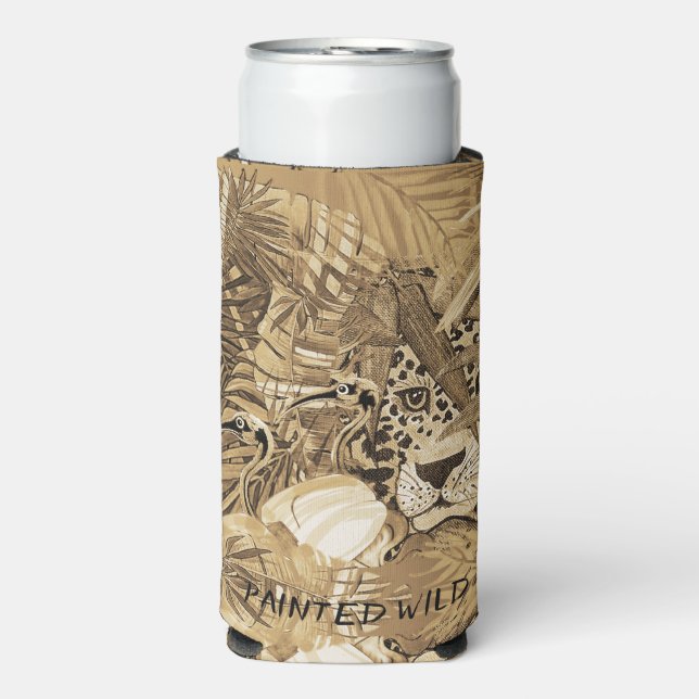 Wild Sepia Leopard Can Cooler  (Seltzer Front)