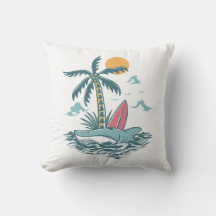 Wild Shark Surfing Island Cushion