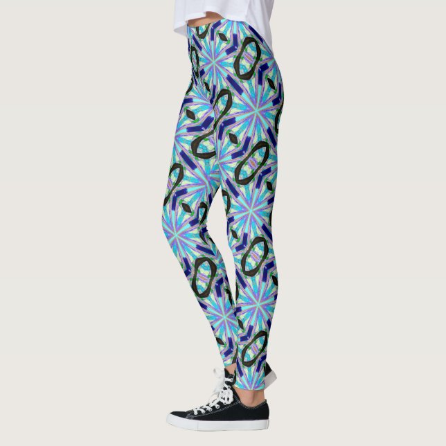 wild six-point blue star pattern leggings (Left)