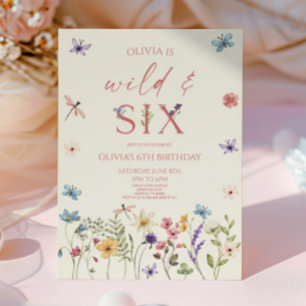 Wild & Six Wildflower Floral 6th Birthday Party Invitation