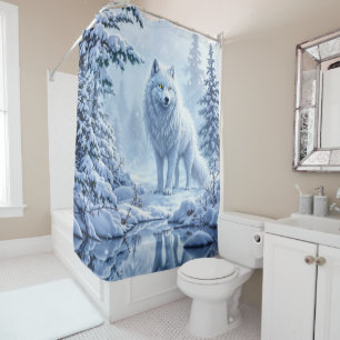 Wild snow wolf predator nature winter art shower curtain