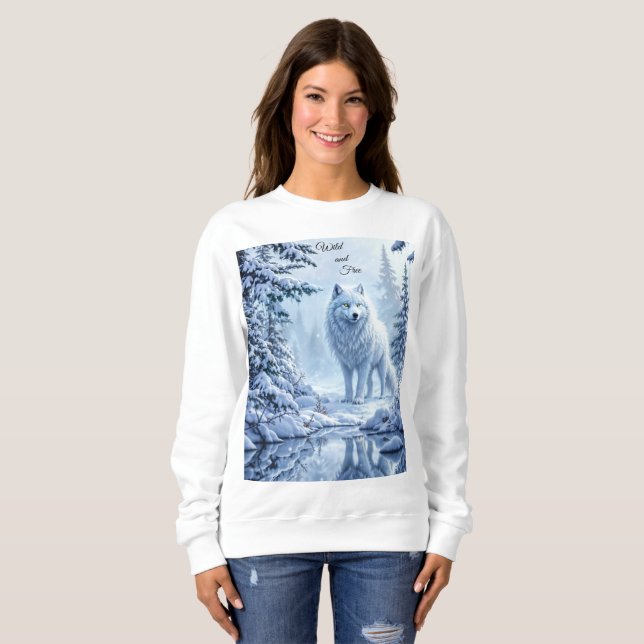 Wild snow wolf predator nature winter art sweatshirt (Front Full)