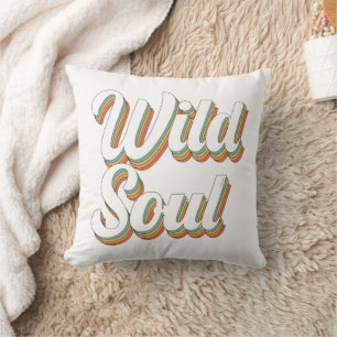 WILD SOUL 70's typography retro vintage design Cushion