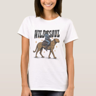 WILD SOUL Cowgirl Riding Cheetah Vintage Design T-Shirt