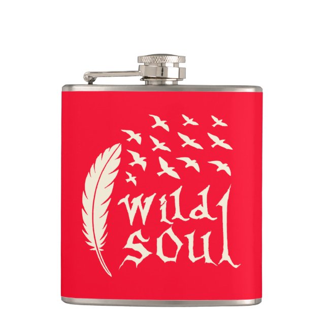 Wild Soul Feather Bird Nature Design Hip Flask (Front)