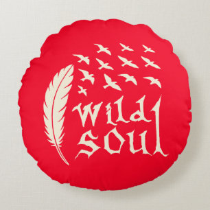 Wild Soul Feather Bird Nature Design Round Cushion