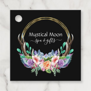 "WILD SOUL" Gold frame Nature Antler Wreath Boho Favour Tags