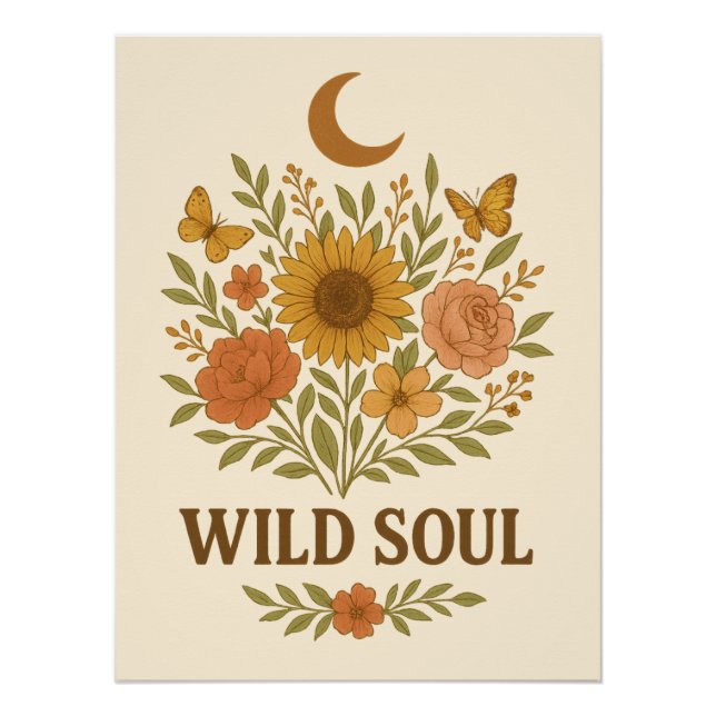 Wild Soul – Vintage Floral Boho Aesthetic Poster   (Front)