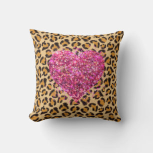Wild sparkling pink Hearts and Leopard print Cushion