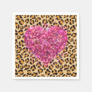 Wild sparkling pink Hearts and Leopard print Napkin